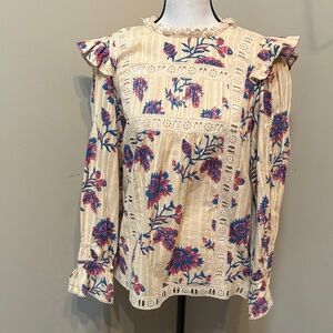 Sea New York Cream Floral Ruffle Lace Blouse